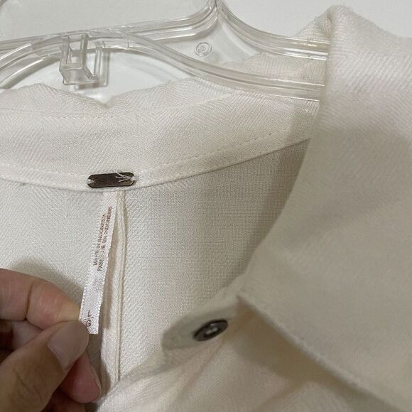 Free People ivory button down long sleeve collared popover tunic shirt Large - Picture 2 of 8